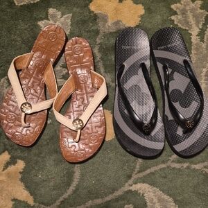 Tory Burch Brown and Black Flip Flops